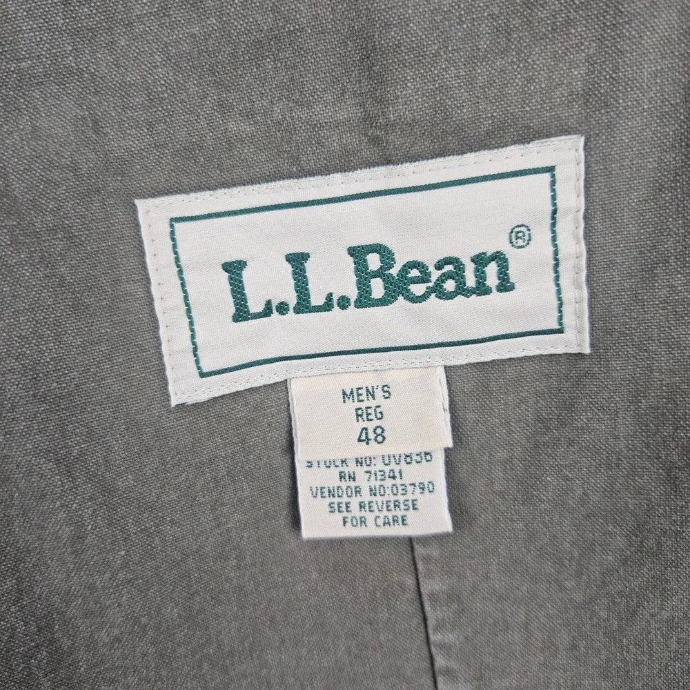 LL Bean Men's Green Cotton Blazer Size 48 Reg Chore Jacket Vintage Fall SMUDGE
